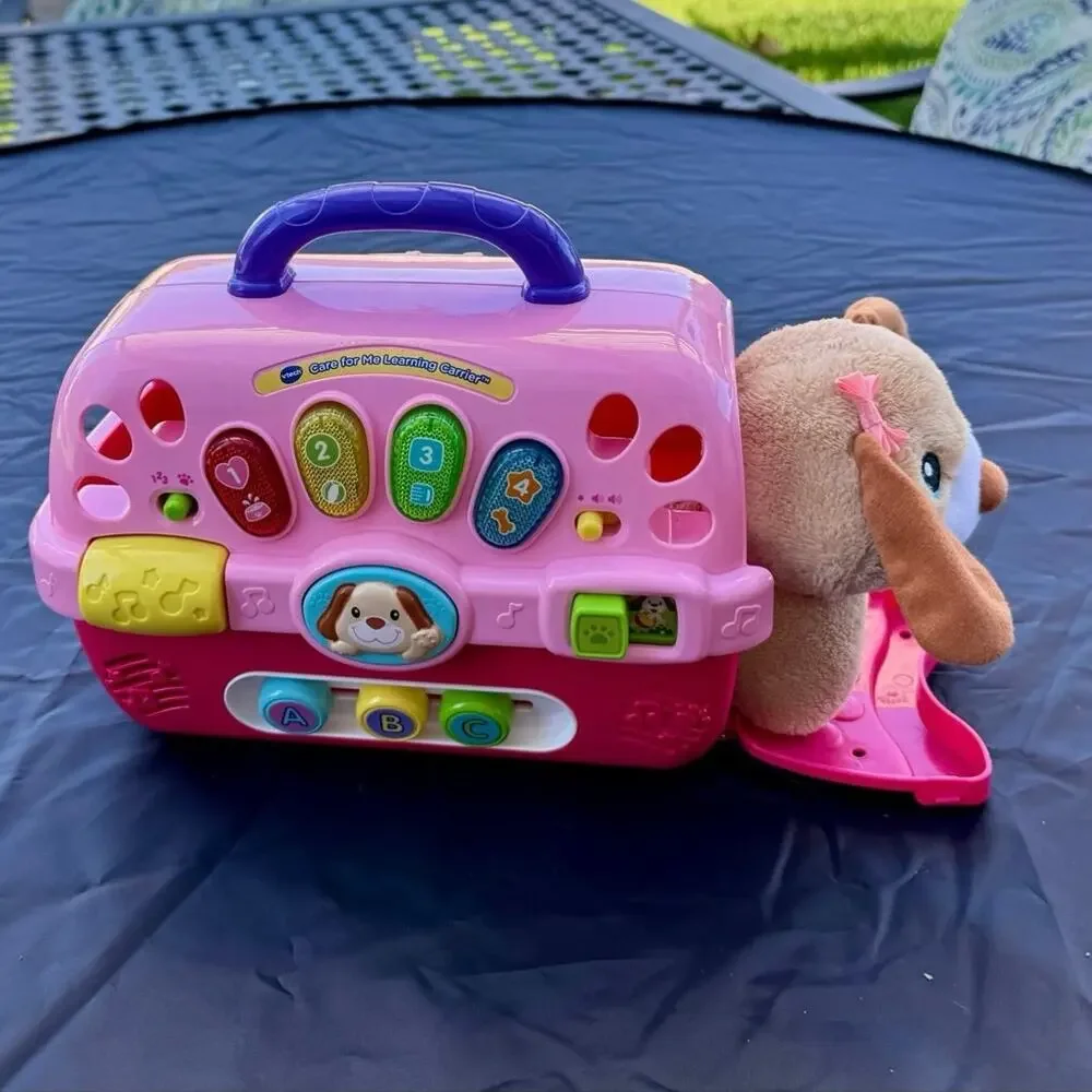 VTech Care for Me Learning Carrier Pink Interactive Pet Carrier Plush Puppy Toy